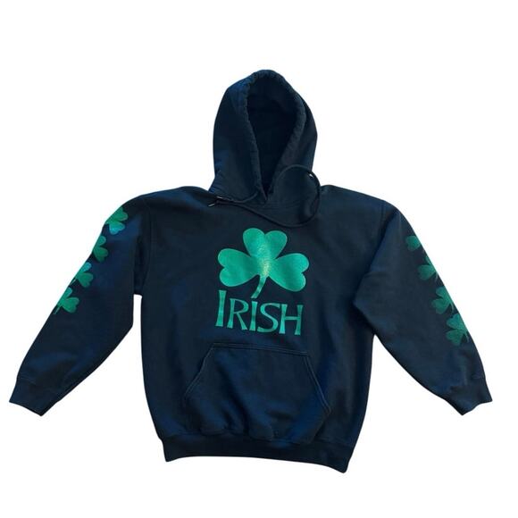 IRISH Hooded Black Sweatshirt Clover Leaf St. Patrick's Day Men’s Medium EUC - Picture 3 of 6